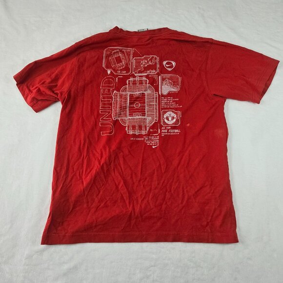 Nike Fit Dry Men's Size M Manchester United T Shirt Red Old Trafford Map On Back - Picture 2 of 16